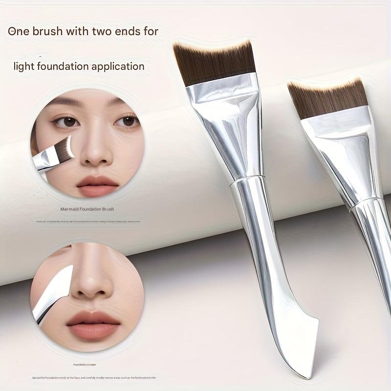 1 Stück Doppelseitiger Foundation-PinselWeiche Nylonborsten mit integriertem SchaberRutschfester Griff für makellose Anwendung Make-up-Werkzeug