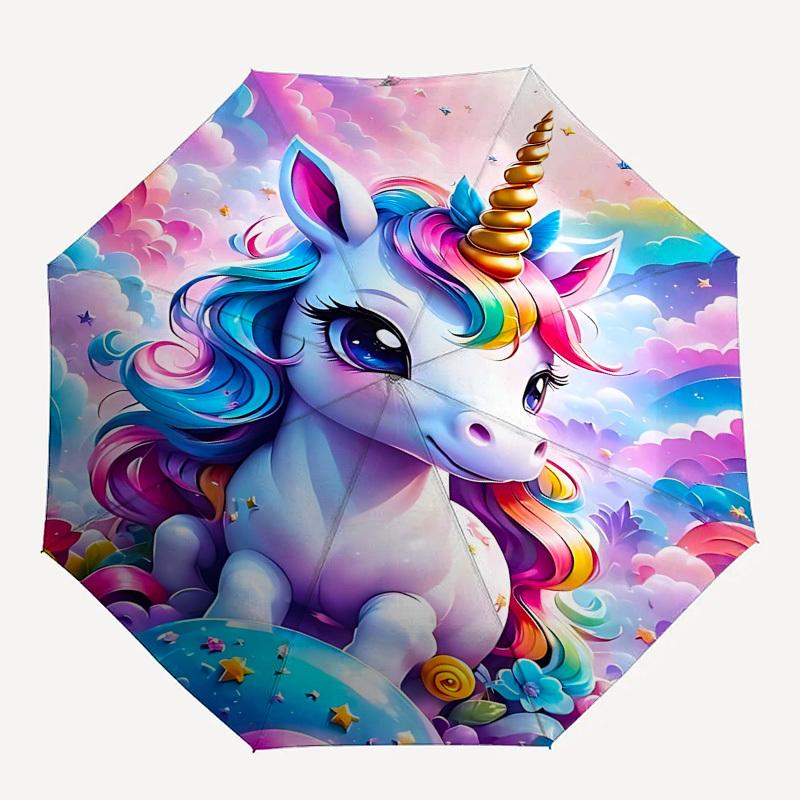 

1pc unicorn rainbowOpen/Close Umbrella-Windproof, Compact Travel Umbrella, Sturdy 8-Rib Shaft, Outdoor Accessory1190