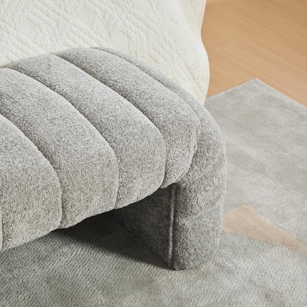 Modern Armless Chenille Upholstered Bed Bench with Channel Tufting, Chaise Longue & Stool for Living Room, Bedroom, Entryway, Gray