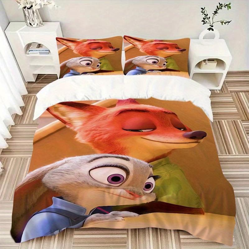 3pcs Cartoon Zootopia Nick & Judy Printed Quilt Set - Includes 1 Quilt Cover and 2 Pillowcases, Machine Washable - Suitable for All Seasons.S013