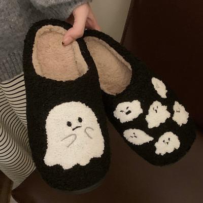 Mode Halloween Geist Baumwollpantoffeln Für Damen Herren Winter Haus Bodenschuhe Weich Plüsch Schwarz Farbe Paare Indoor Zuhause Hausschuhe