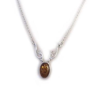 [N2825] - Stříbrný náhrdelník 'Inspiration' koňakový jantar (rhodiovaný) - 30x10 mm