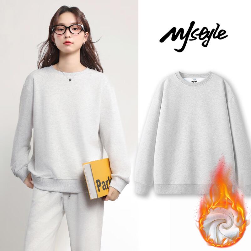 MJ STYLE Damen Fleecegefüttertes Rundhals-Sweatshirt