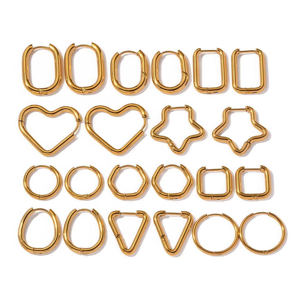 Minimalist Geometric Ear Clips Fashion Five Point Star Heart Titanium Steel Earrings for Women