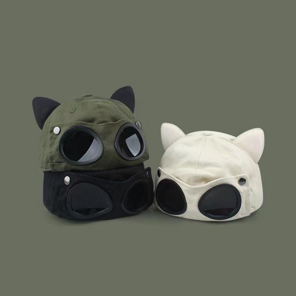 Cat Ear Streetwear Adjustable Peaked Cap Korean Style Sun Visor Pilot Hat Women Baseball Cap