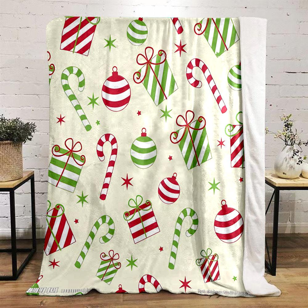 Festive Candy Canes and Gifts Pattern Patterned flannel blanket perfect for the bedroom living room, sofa, or a little nap