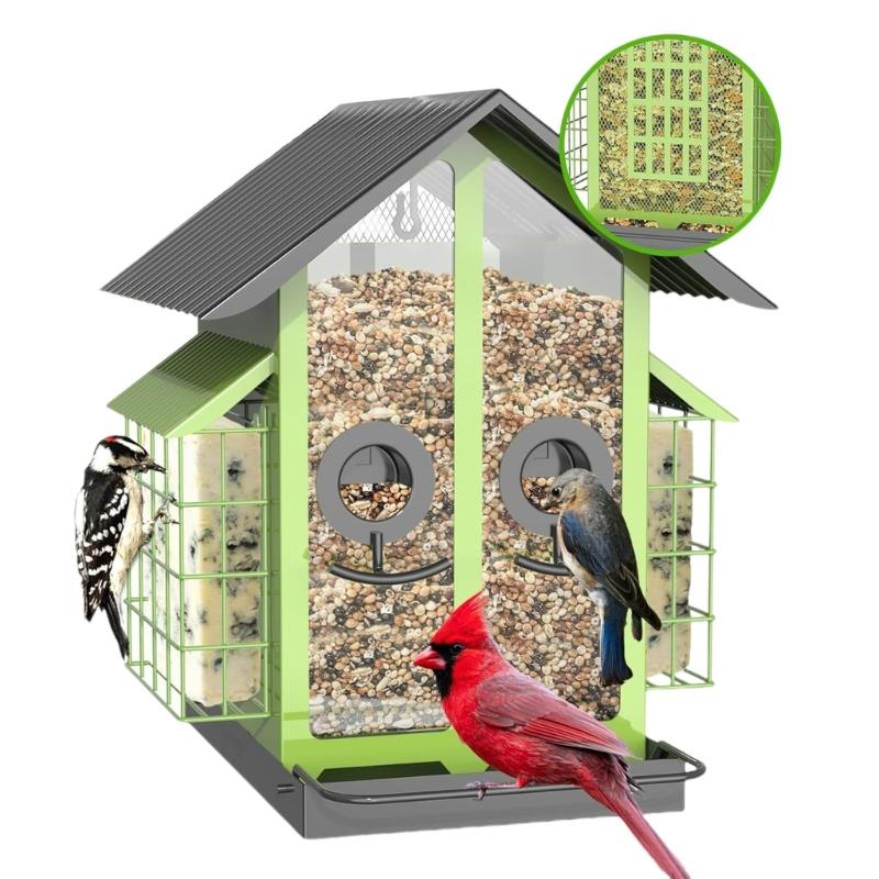 

Outdoor Hanging Bird Feeder with Perch Large Capacity Feeding Station for Garden and Yard зелений