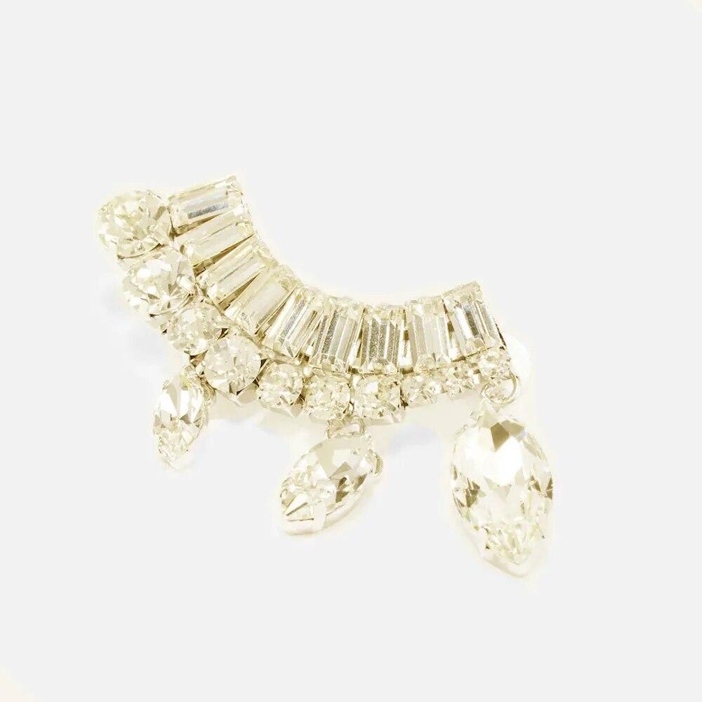 1 PC Luxury Rhinestone Droplet Pendant Ear Clips Earrings No Piercing for Women Crystal Curvy Ear Cuff Earrings Wedding Jewelry