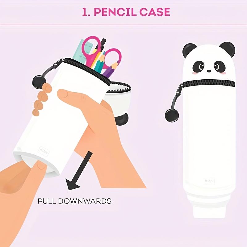 Niedliche Panda-Silikon-Federtasche, 2-in-1 Weicher Stifthalter mit Reißverschluss, Weißes Tierdesign für Schul- oder Bürobedarf
