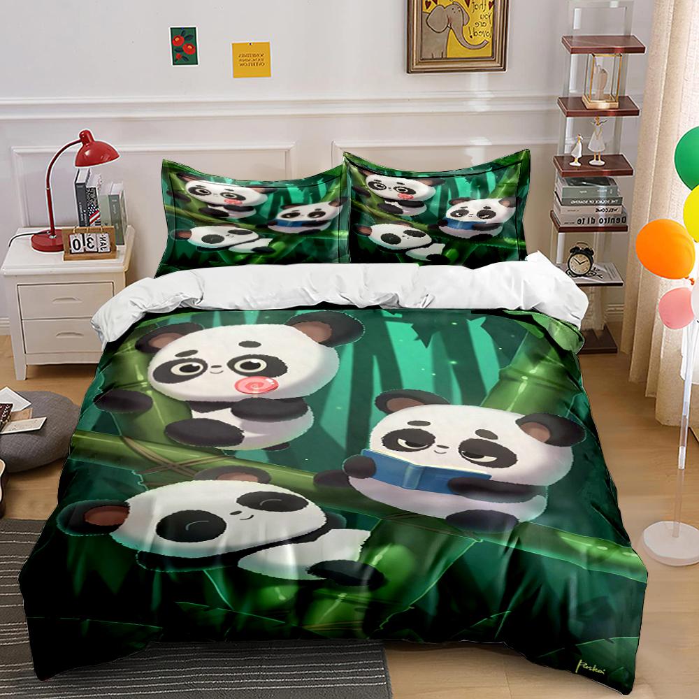 Cute Panda Trio On Bamboo Forest Bedding Set (1 Duvet Cover, 2 Pillowcases, Duvet Not Included) Sofas