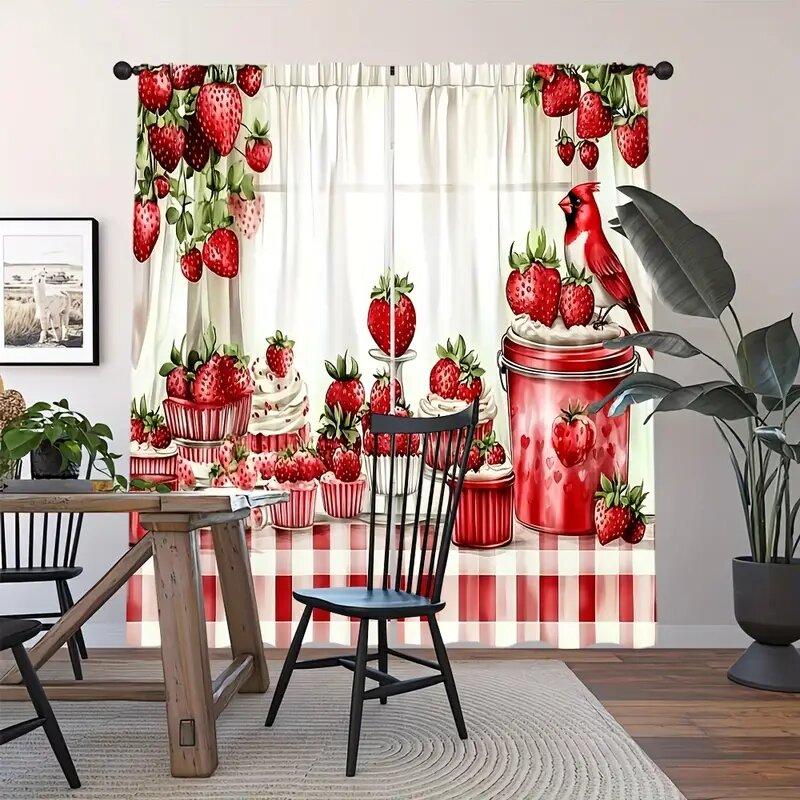 Strawberry and Dessert Pattern Printed Curtains, Pole Bag Bedroom Living Room, Home Decoration, Room Decoration