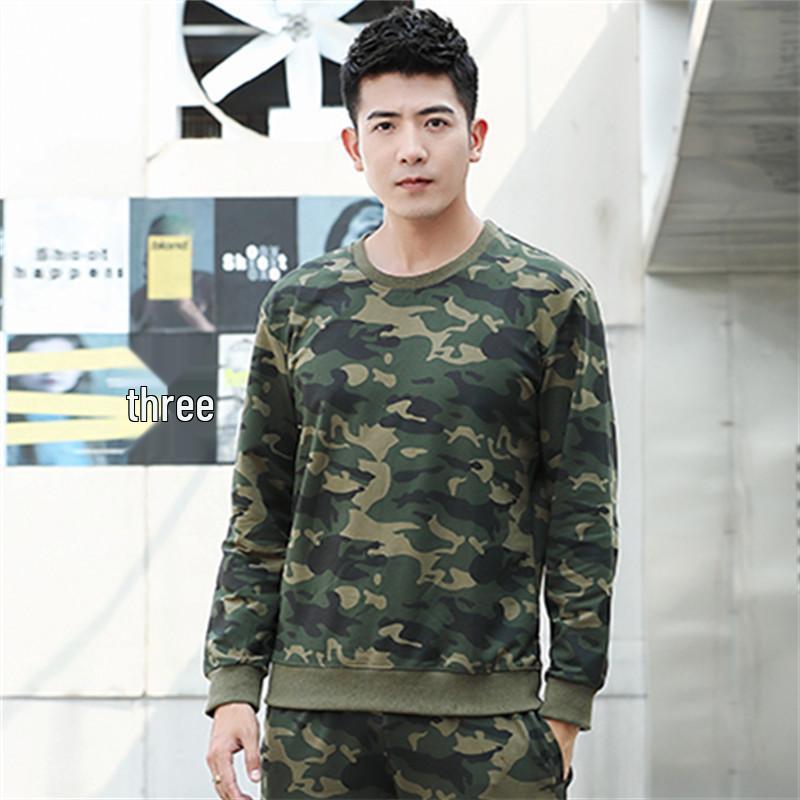 

Men s Camouflage Sportswear Set: Round Neck Sweatshirt, T-Shirt & Loose Layer Suit XXXL