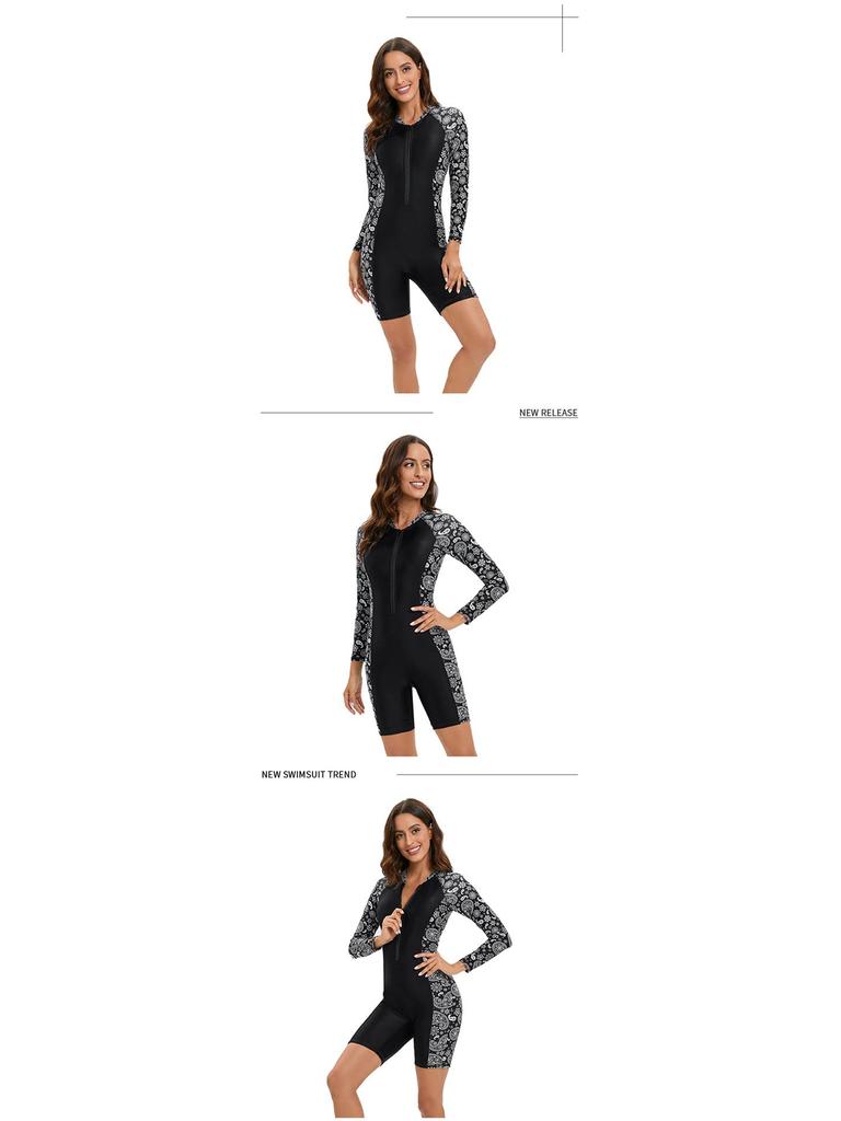 2023 European & American Style Long Sleeve Women's Surfing Swimsuit with Trendy Print