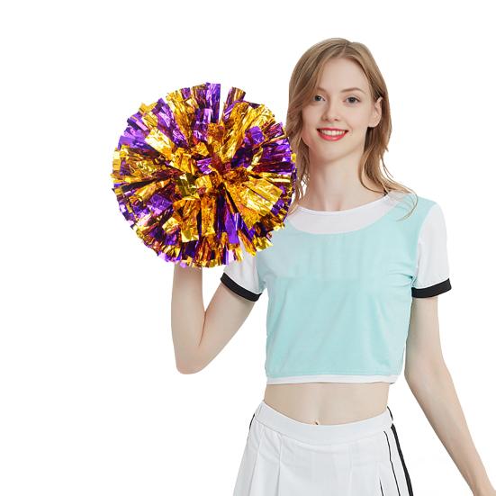 Cheerleading Pom Poms with Handle Cheerleader Squad Spirited Pompoms Metallic Foil Cheer Hand Flowers for Team Spirit Sports Dance Cheering Party