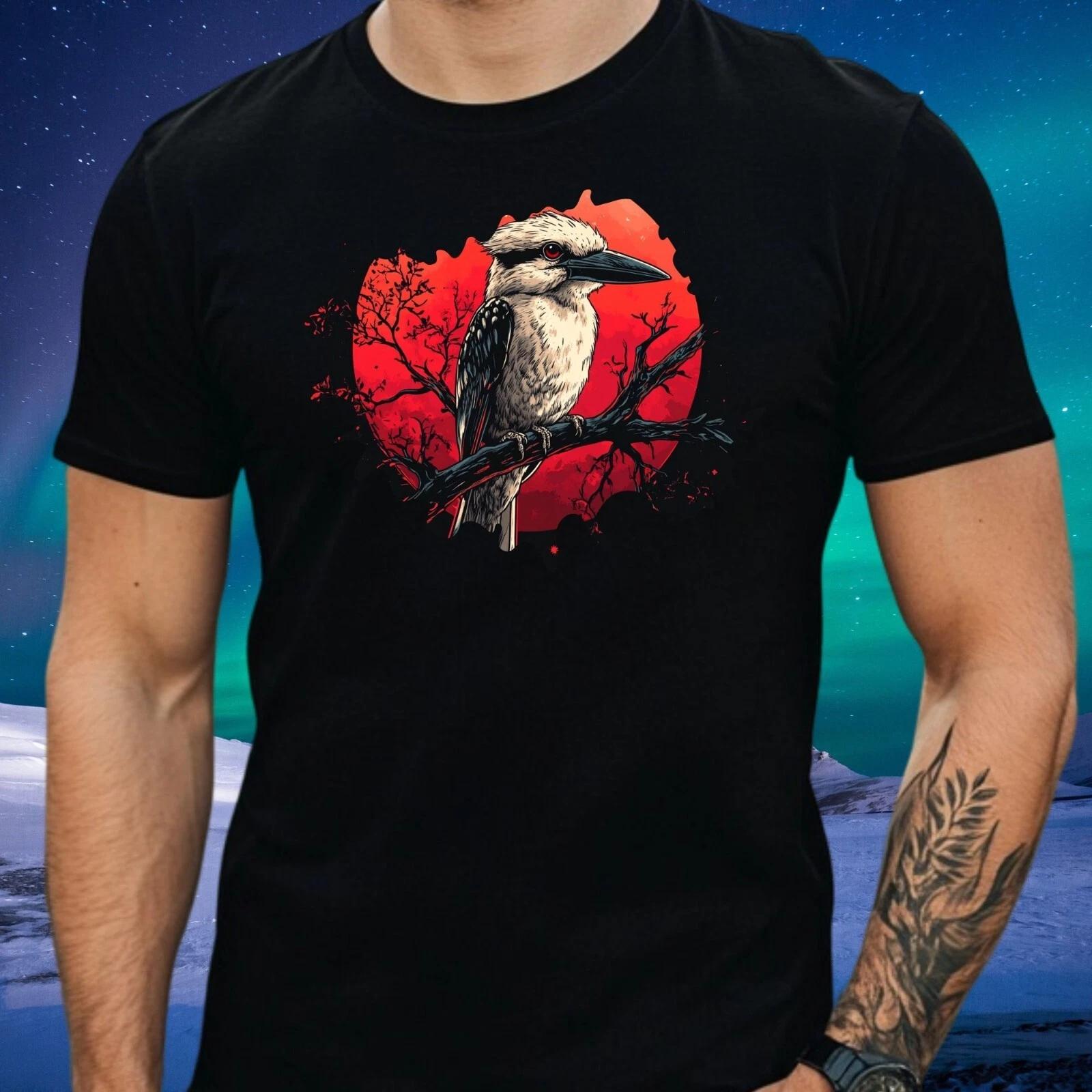 T-Shirt Herren Kookaburra Vogel Roter Mond Motiv Baumwolle Größe XS bis 5XL XL