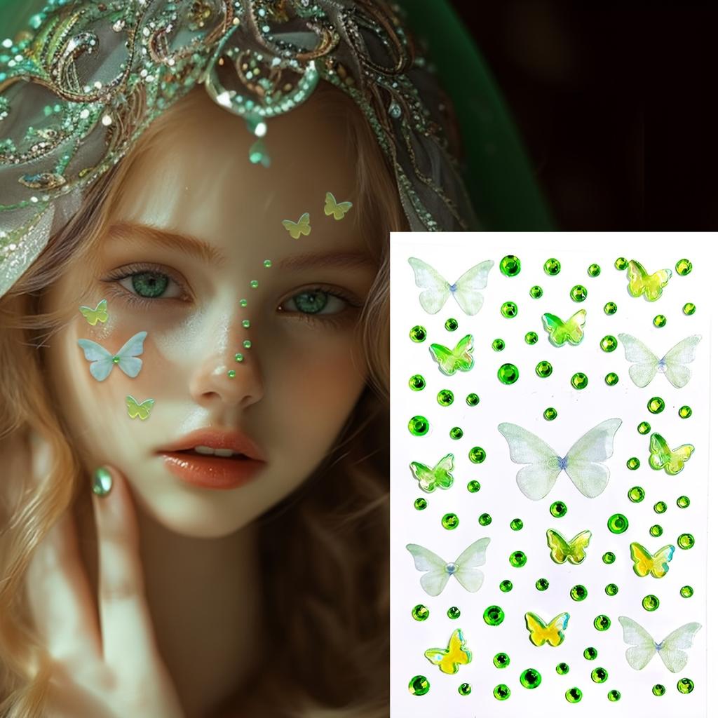 Samoprzylepna dekoracja twarzy 3D, wielokolorowe brokatowe akcesoria do dekoracji twarzy, prostokątna brokatowa biżuteria, dekoracja twarzy DIY