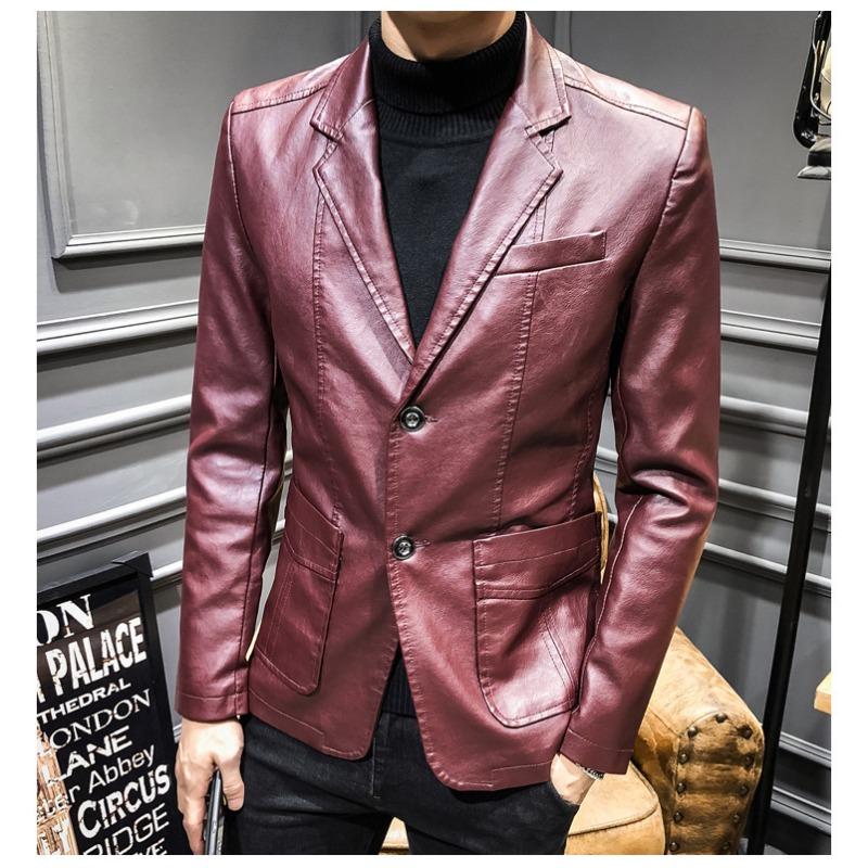 

Мужской кожаный костюм, осенняя новая повседневная куртка в корейском стиле, тонкий кожаный костюм с лацканами, кожаная куртка, мужская тенденция 3XL