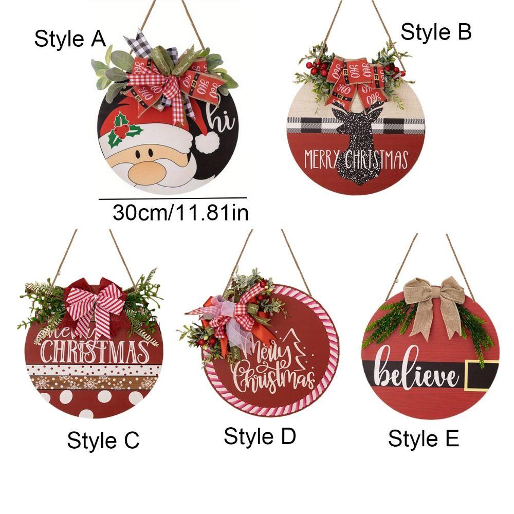 Hanging Santa Wreath Door Pendant Wood Front Door Pendant Christmas Wreaths Signs  For Front Door