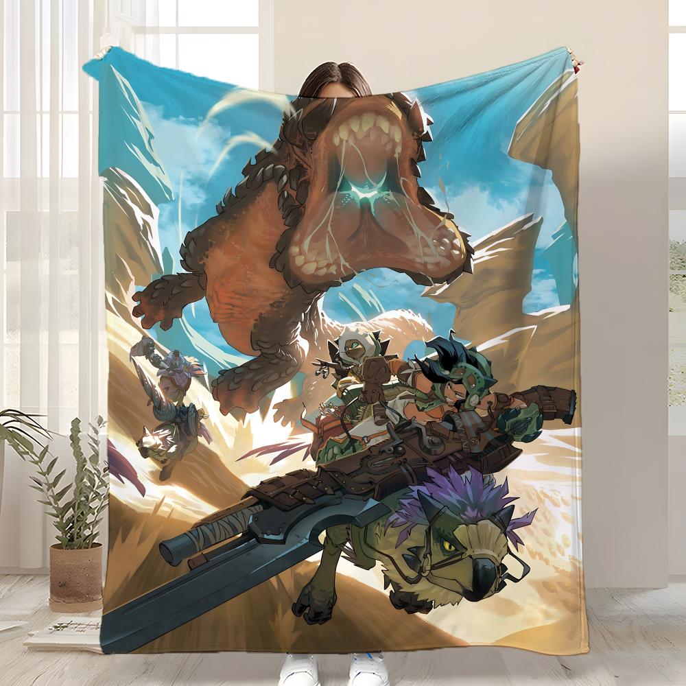 

Hot Game Monster Hunter Wilds Throw Kid-Friendly Flannel Throw Blanket Soft Warm Anti-Static Washable All Season 75cmx90cm