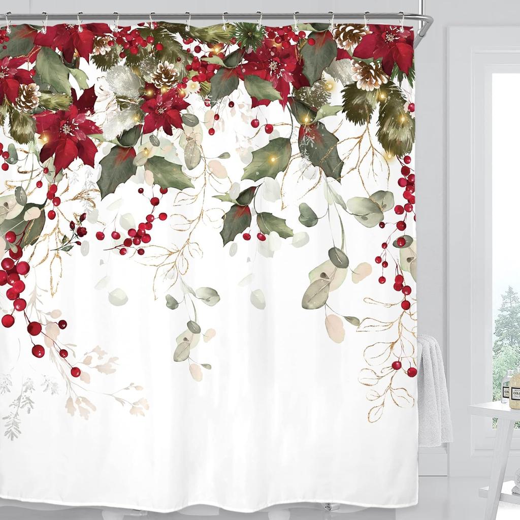 Christmas Kids Winter Shower Curtain Set Animal Rainbow Tree Fox Deer Penguin Lovely Nursery Polyester Waterproof Cloth Bathroom
