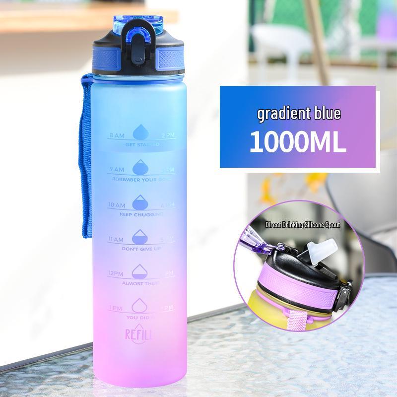 Gradient Color Large Capacity Bounce Lid Plastic Sports Water Bottle for Men and Women