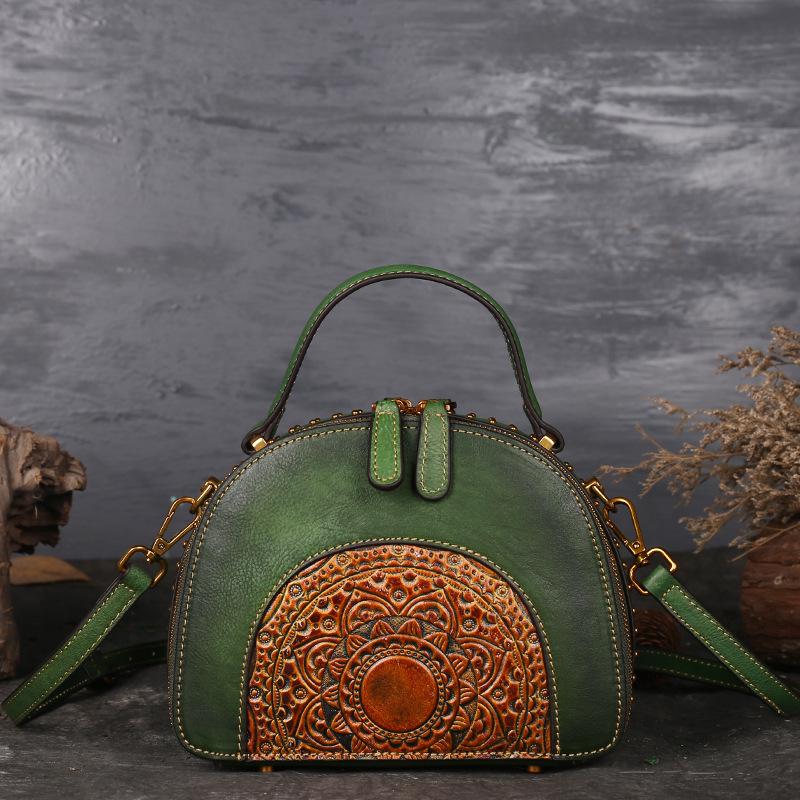 New Retro Leather Handbag for Women, Ethnic Style Fashion Shoulder Bag, Top Layer Cowhide Versatile Crossbody Bag