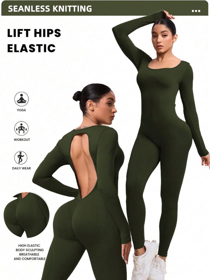 Cross-Border Hot-Selling Moisture-Wicking Breathable Seamless Backless High-Elasticity Tight-Fit Yoga Jumpsuit