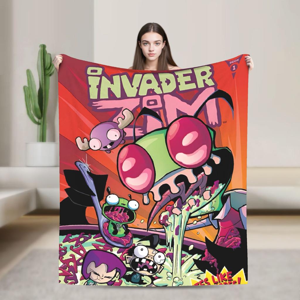 Gir Invader Zim Cartoon  Throw Blanket  Flannel Bedspread For Couch Chair Sofa Bed Funny Sofa Bed Cover