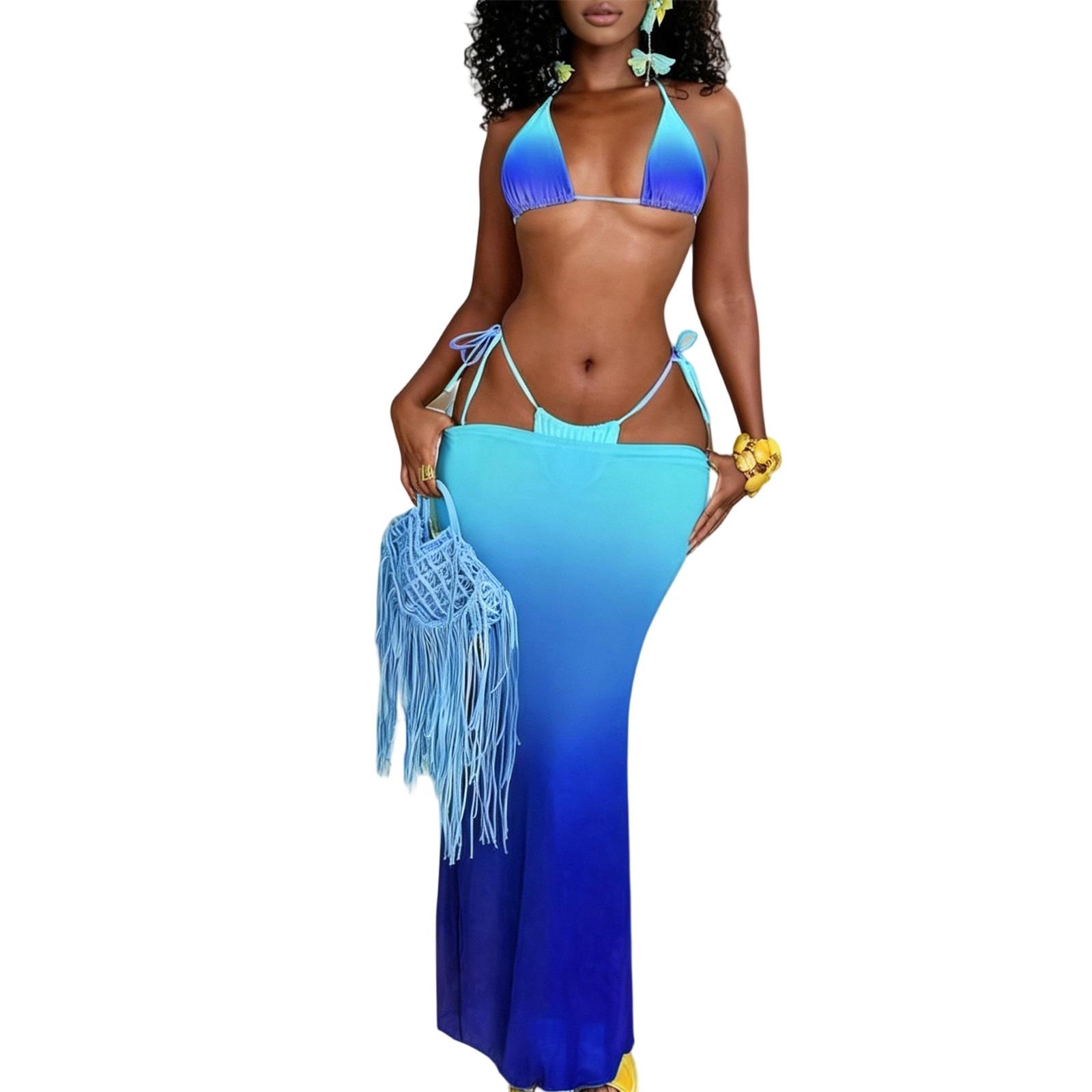 Women s 3 Piece Color Block Bikini Set, High Waisted Two Piece Swimsuits with Adjustable Ties, Mix and Bathing L
