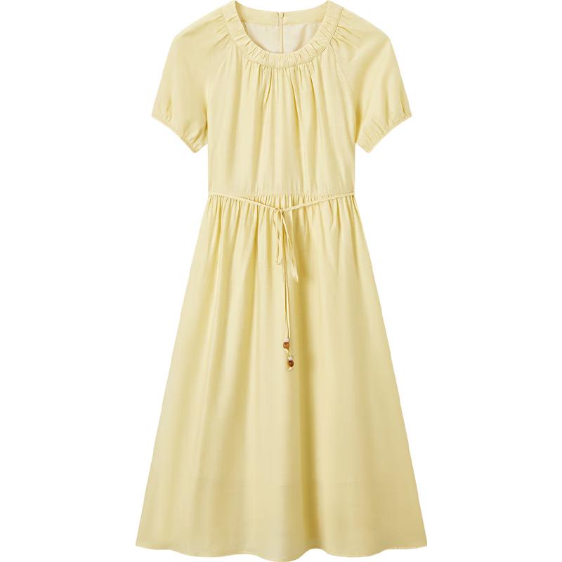 Aijutu French Retro Tie-Waist Short Sleeve Dress S