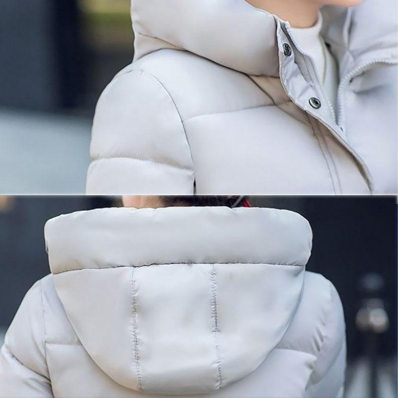 Damen Herbst und Winter Übergröße Verdickter und gepolsterter Mittellanger Kapuzenmantel Schmaler Reißverschlussabschnitt Warmer Mantel