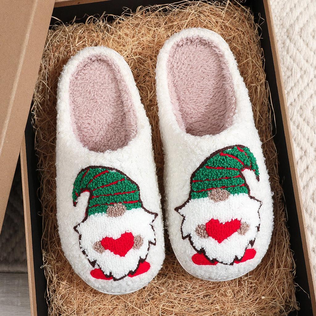 Mode Damen Weihnachtsmann Baumwollpantoffeln Neue Niedliche Cartoon Anti-Rutsch Winter Warme Baumwollpantoffeln Damen Indoor Zuhause Boden Flauschige Pantoletten