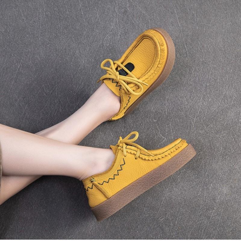 Fashion GKTINOO 2025 Autumn New Retro Thick Soled Genuine Leather Flats British Style Versatile Round Toe Lace-up Women's Shoes