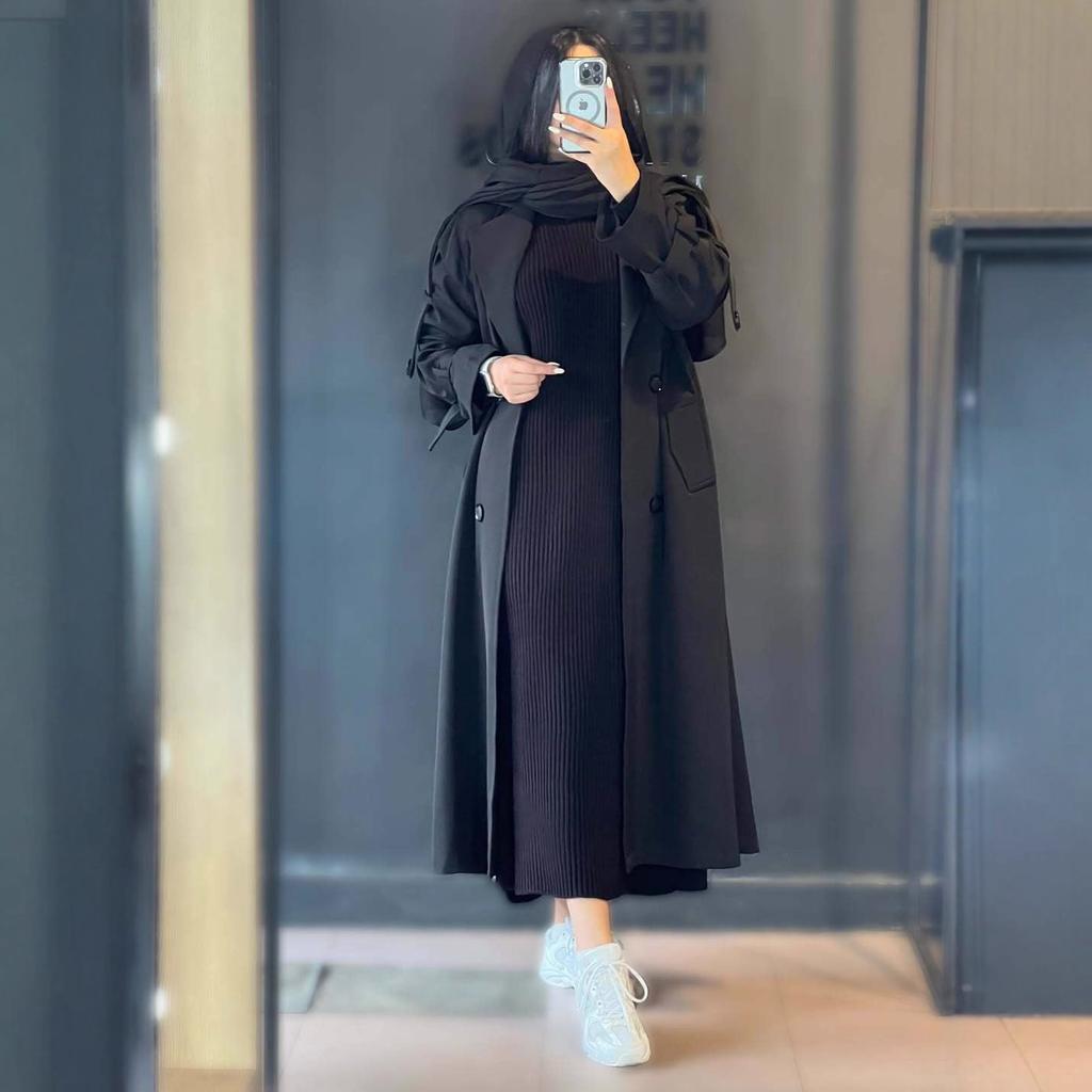 2025 Cross-border European and American Autumn New Korean Version Wears Trench Coat British Style Jacket Sweater Long Hip Skirt