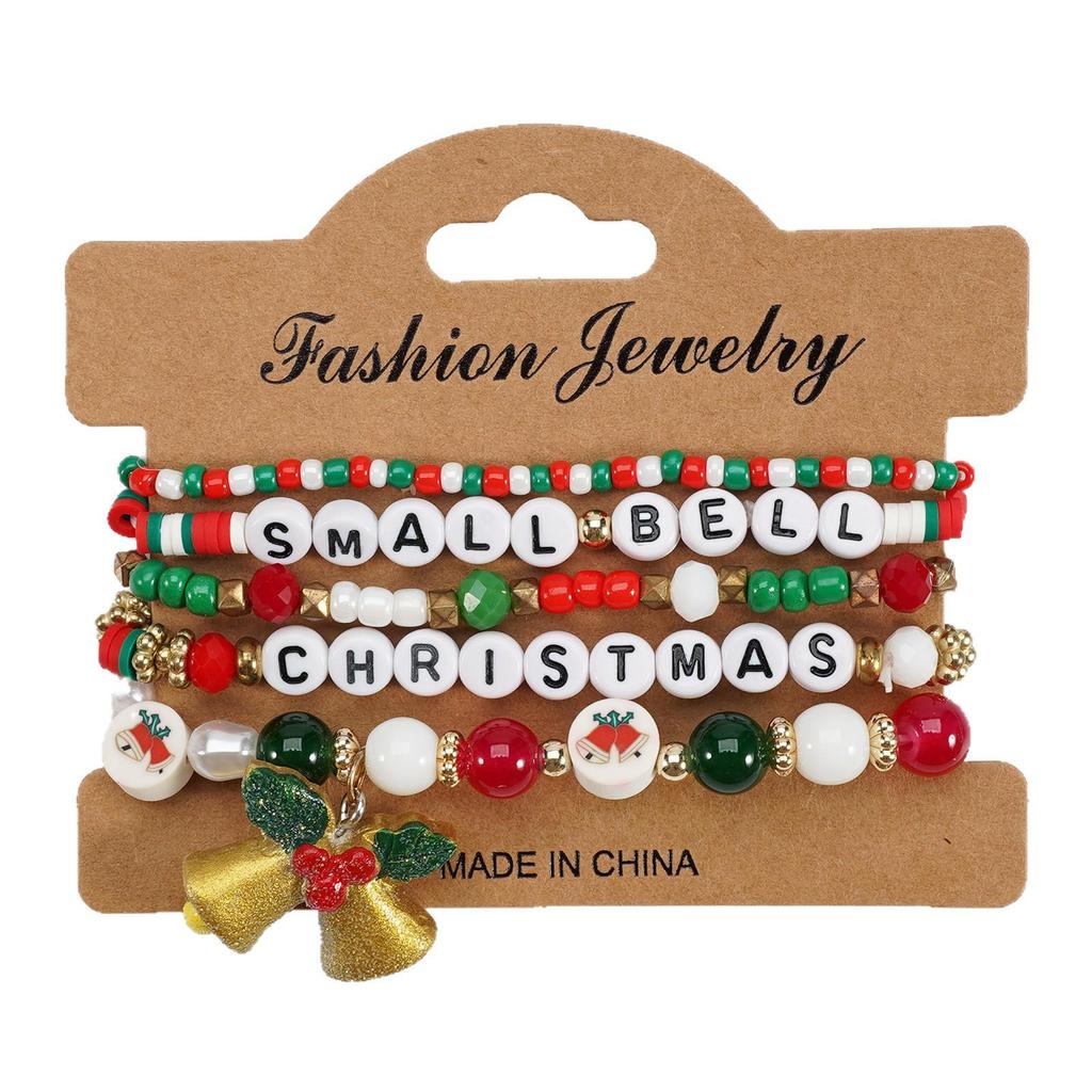 Christmas Festival Bracelet Set: Beaded Letters, Polymer Clay, Cute Cartoon Design for New Year Party