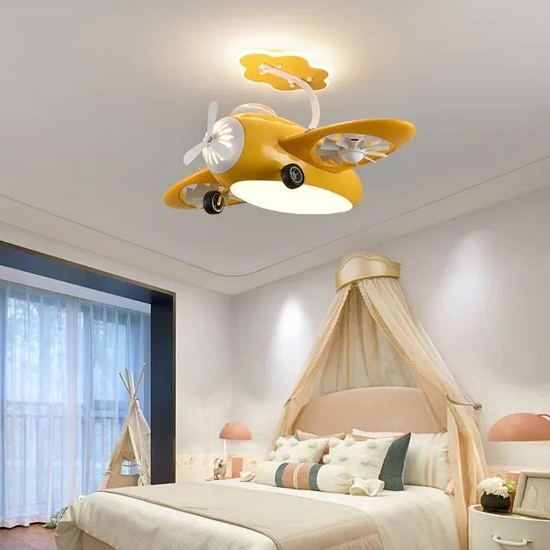 New Aircraft Fan Light Variable Frequency Nordic Bedroom Children's Room Electric Ceiling Fan LED Ceiling Light Fan with Light