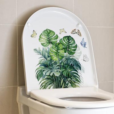 Monstera Blatt Wandaufkleber Abnehmbare Grüne Pflanzen Aufkleber mit Schmetterlingen Papageien WC Badezimmer Dekor Abziehen und Aufkleben Vinyl Kunst