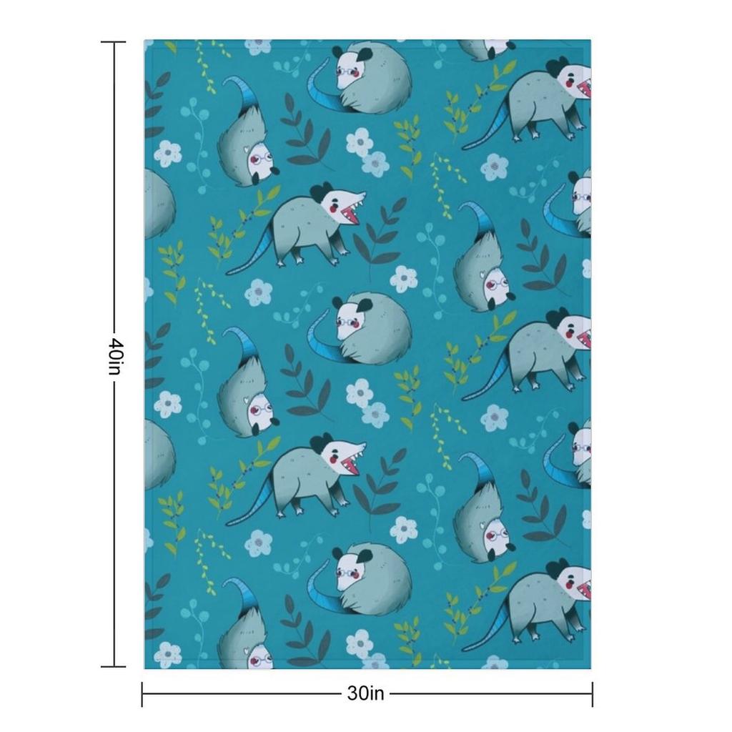 Possum - Cute Blue and Green Cartoon Animal Pattern Throw Blanket Tourist Blankets For Sofas Custom Flannel Fabric Blankets