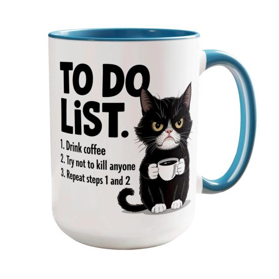 

Кружка для кофе со списком дел для кошек, керамическая чашка для чая с юмористическим контрольным списком, безопасная для микроволновки, кружка для кошек, уникальный подарок для любителей кошек и офисных работников синий