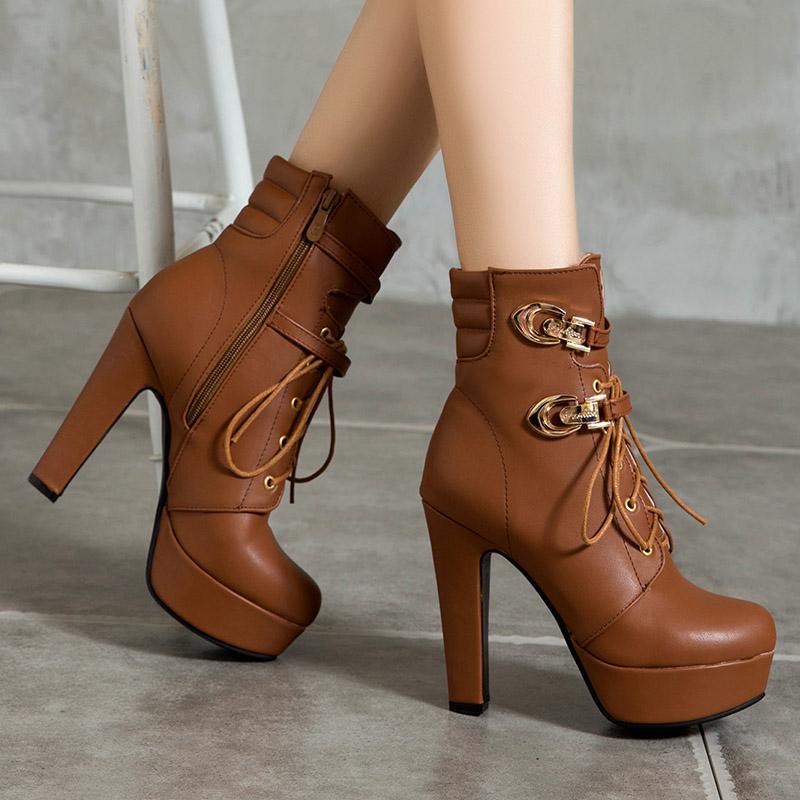 Damen High Heel Stiefeletten Neue Wasserdichte Plateau klobige Große Römische Stiefeletten für Herbst und Winter