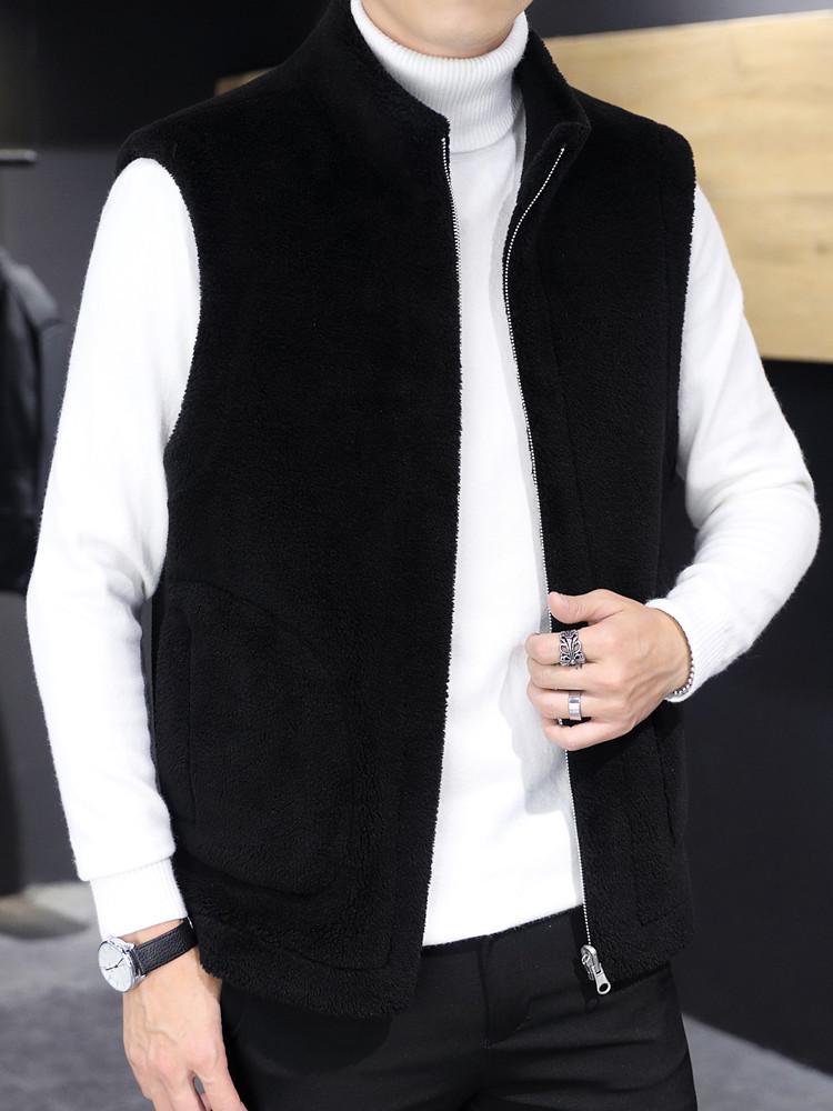 Woodpecker Men's Reversible Fleece and Leather Vest - Autumn/Winter Lambswool Sleeveless Jacket