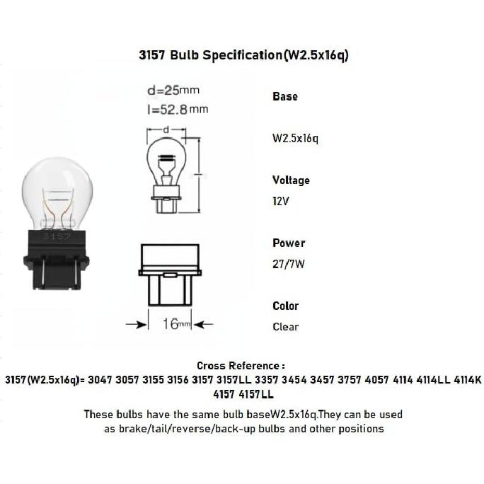 20 Pack 3157 3457 4157 Bulb Brake/Tail/Turn Signal Light/DRL(Daytime Running Lights) 3157Ll 12V P27/7W 3047 3057 4057 4114 Trailer Bulbs Fit For F150