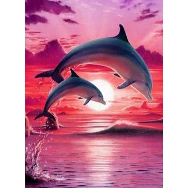 Bimkole 5D Diamond Painting Kit Completo Fai Da Te - Delfino Della Luna E Nuvola Di Mare - Mosaico Di Strass Rotondi, Decorazione Murale 30x40 Cm