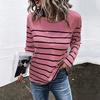Spring and Autumn Round Neck 3D Stripe Printed Top Fashionable Casual Minimalist Long Sleeved Women's T-shirts