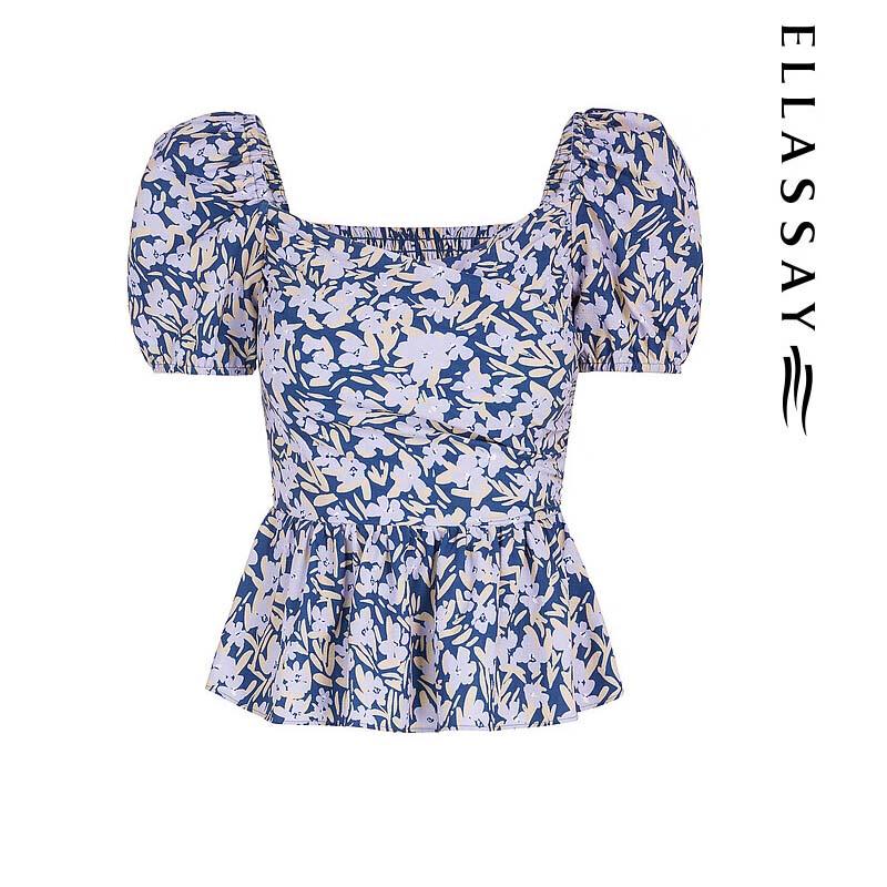 ELLASSAY Sweet Puff Sleeve Floral Blouse