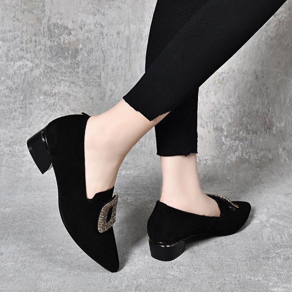 Low Heel Elegant Rhinestone Pointed Toe Spring and Autumn Shoes for Women 2025 Trend Stylish With Discount Young 39 Woman Pumps