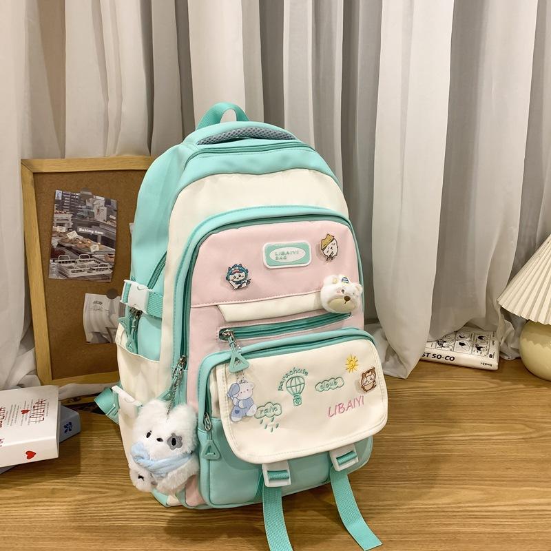 Contrasting Color Junior High School Students' Large Capacity Schoolbags  Female High School Students' Shoulder Bags  Balloon Badges and Backpacks