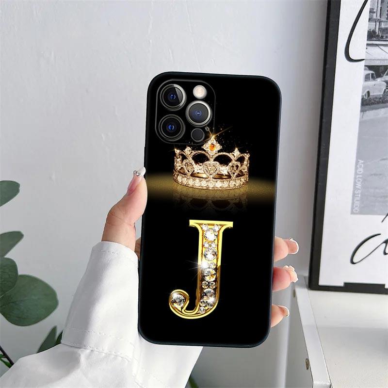 Initial E M J F K L H I Letter Phone Case for iPhone 11 15 16 Pro Max Case Coque 14 Plus 13 Pro 12 11 X XS 16 7 8 TPU Soft Cover