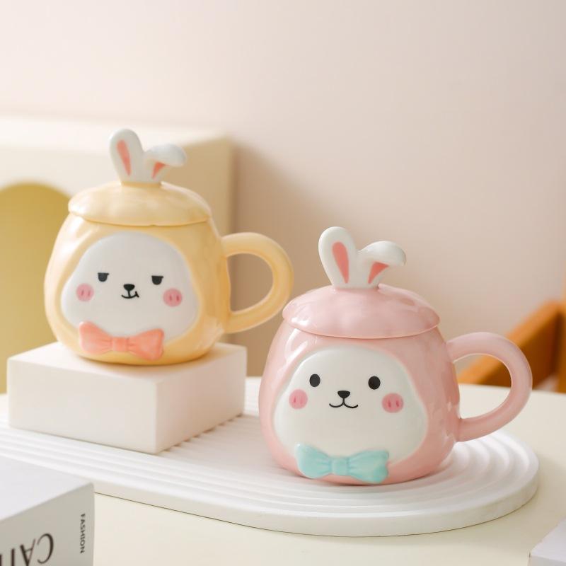 Creative Cartoon Mug Ceramic Cup Water Cup with Lid Couple Cup Children Drinking Water Cup Gift Gift