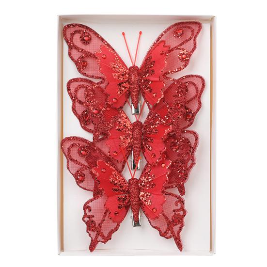 3 Pcs Glitter Sequins Butterfly Ornament Artificial Butterfly Christmas Decoration with Clips for Christmas Tree Wreath Holiday Decoration